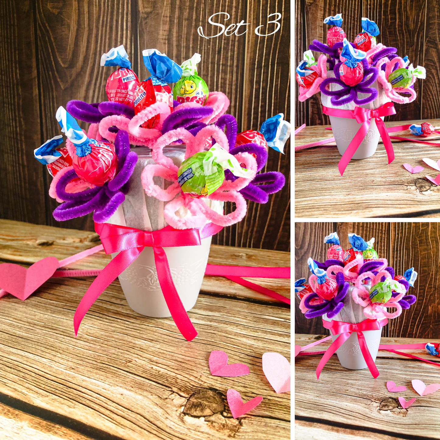 Valentine Floral Candy Pot - Set 3